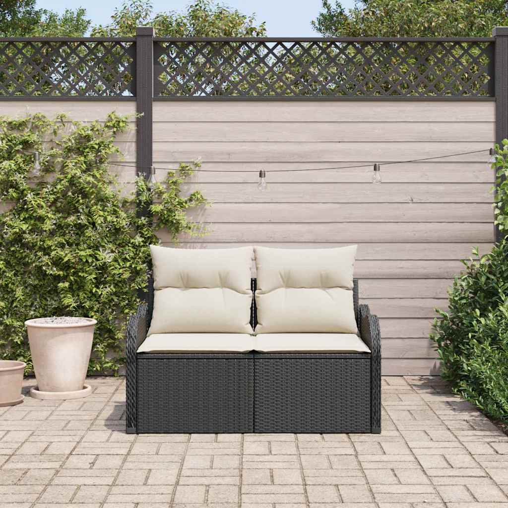 Gartensofa mit Kissen Schwarz 121 x 62 x 69cm Poly-Rattan